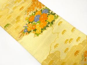 雲取りに牡丹・笹・紅葉模様織り出し袋帯